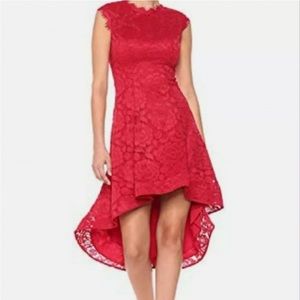 Red lace Betsy & Adam short-mid length dress size 4